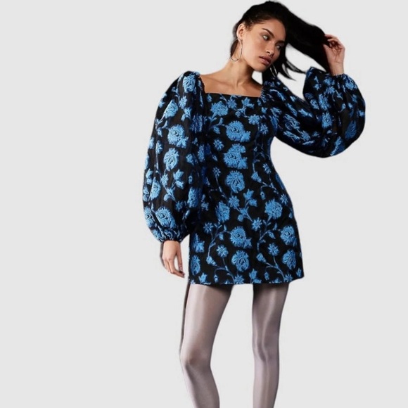 Free People Aureta Blue Jacquard Mini Dress Size XL NWOT - Picture 1 of 6